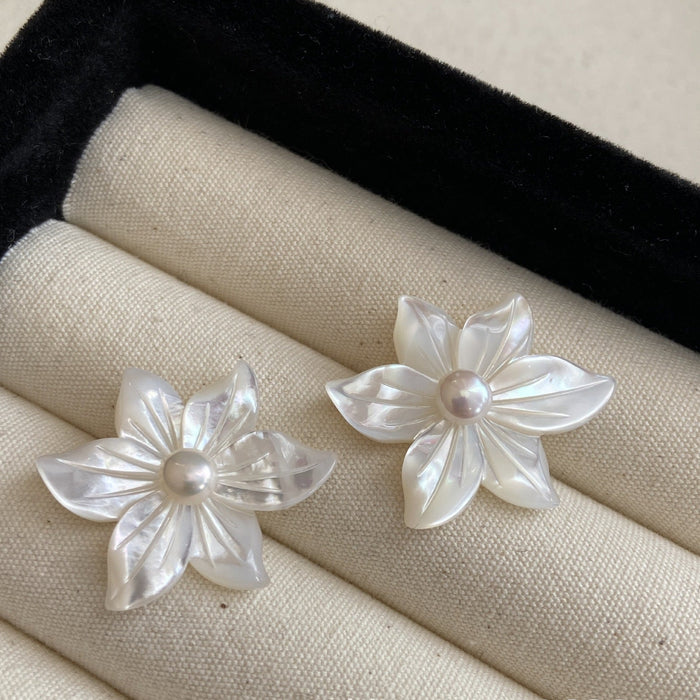 925 Silver White Orchid Natural Pearl Stud Earrings