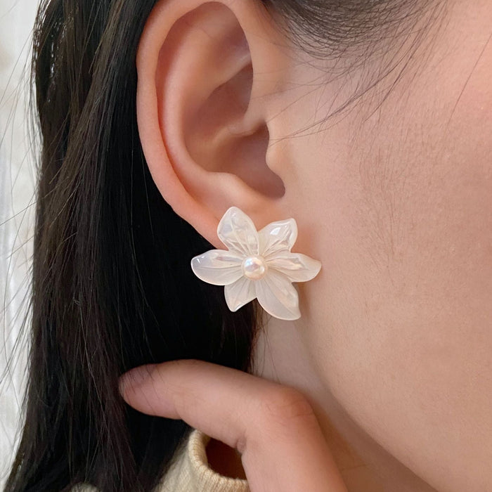 925 Silver White Orchid Natural Pearl Stud Earrings