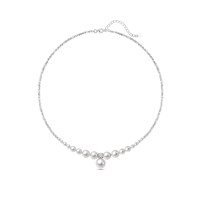 925 Sterling Silver Faux Pearl Crushed Silver Necklace