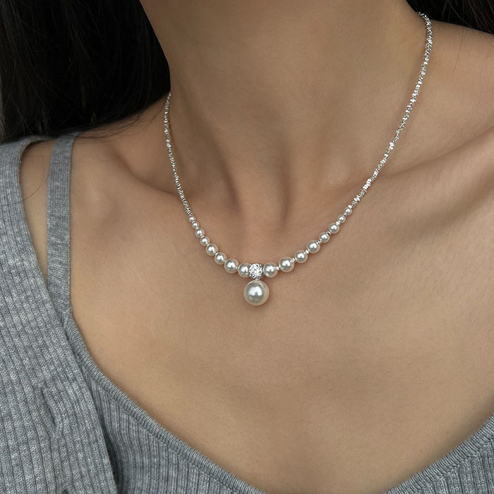 925 Sterling Silver Faux Pearl Crushed Silver Necklace