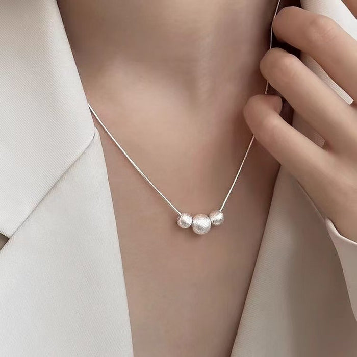 925 Sterling Silver Frosted Lucky Charm Bead Necklace