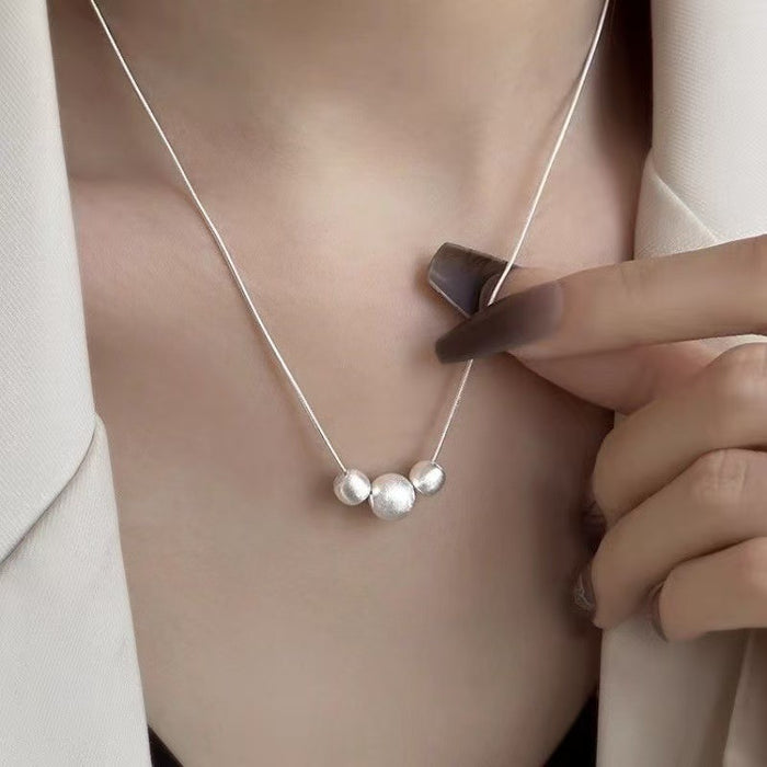 925 Sterling Silver Frosted Lucky Charm Bead Necklace