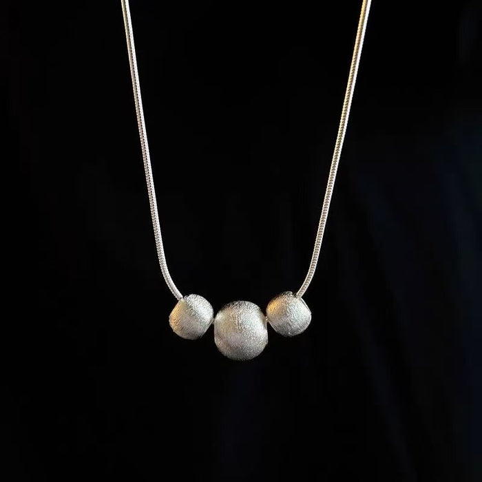 925 Sterling Silver Frosted Lucky Charm Bead Necklace