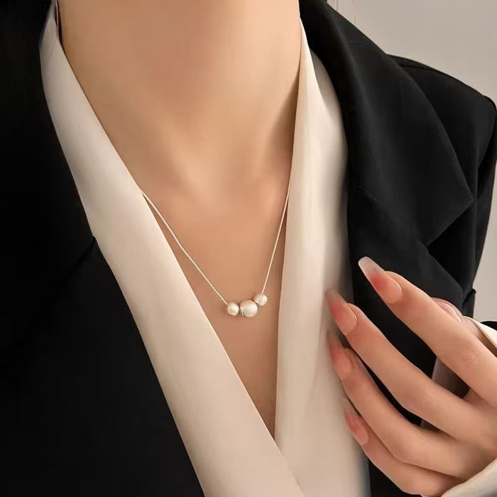 925 Sterling Silver Frosted Lucky Charm Bead Necklace