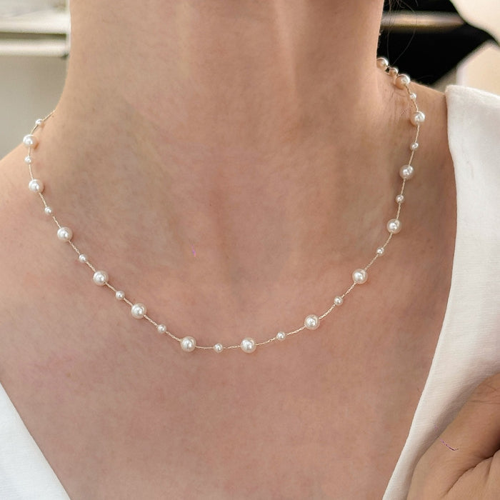 925 Sterling Silver Gypsy White Pearl Necklace