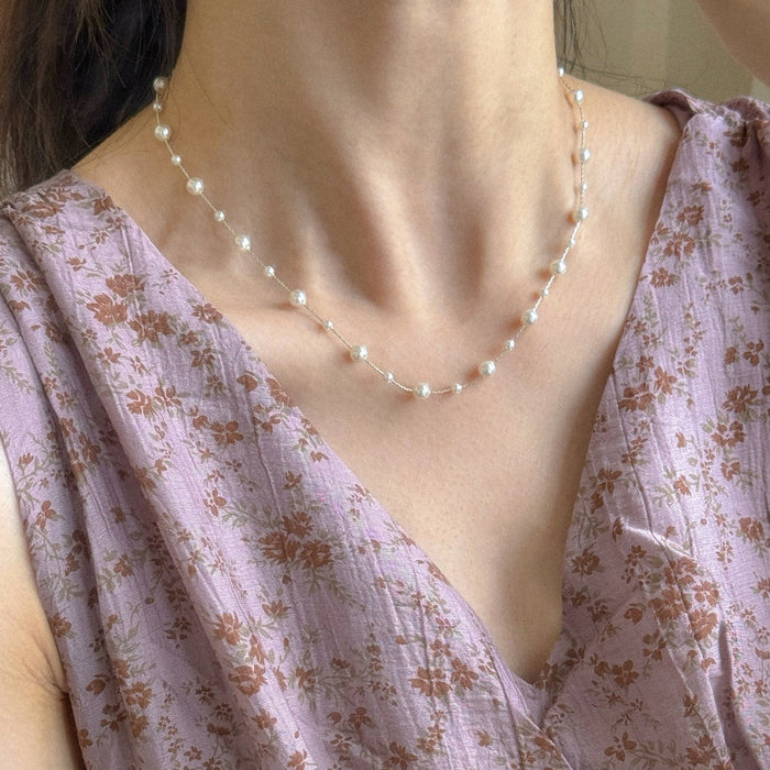 925 Sterling Silver Gypsy White Pearl Necklace
