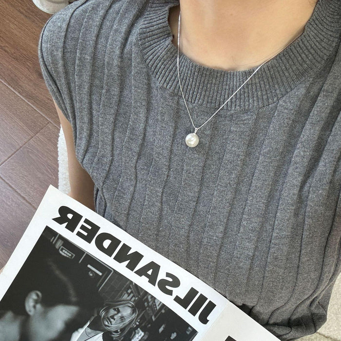 925 Sterling Silver Pearl Pendant Bamboo Chain Necklace