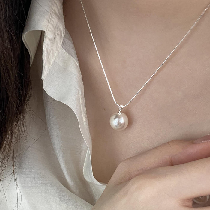 925 Sterling Silver Pearl Pendant Bamboo Chain Necklace