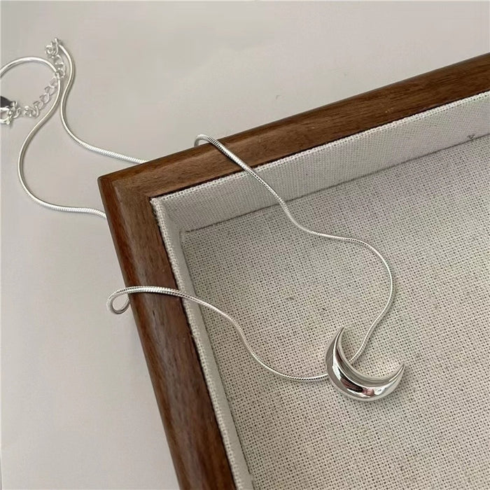 925 Sterling Silver Solid Moon Necklace