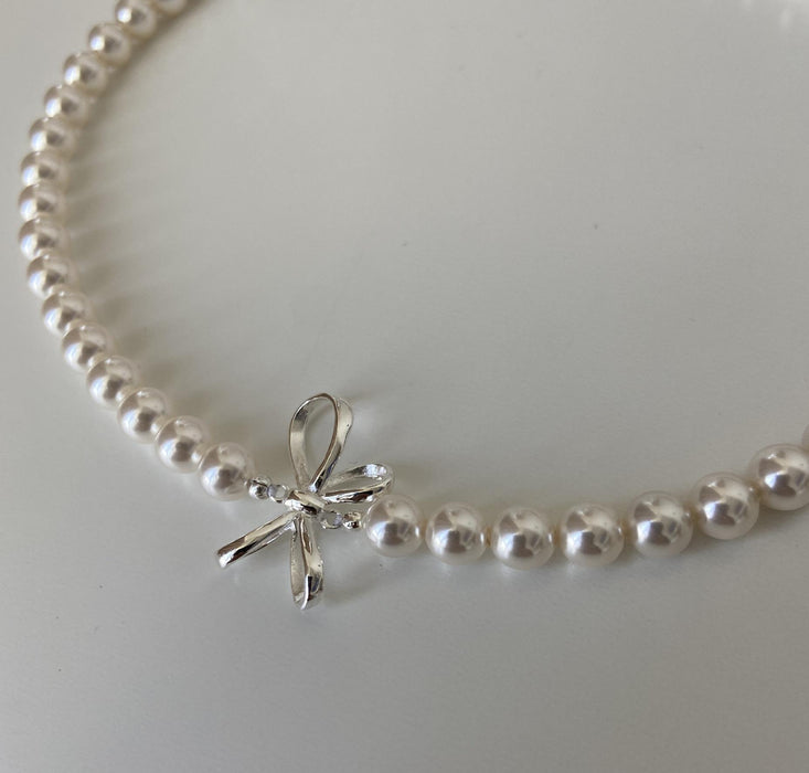 925 Sterling Silver Sweet Bow Pearl Necklace