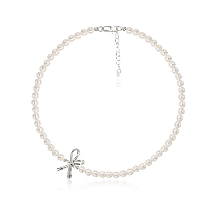 925 Sterling Silver Sweet Bow Pearl Necklace
