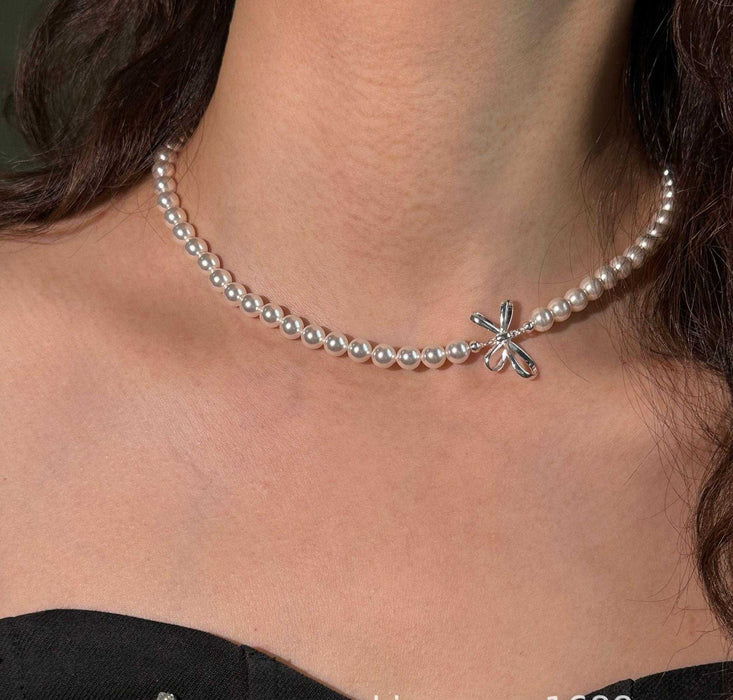 925 Sterling Silver Sweet Bow Pearl Necklace