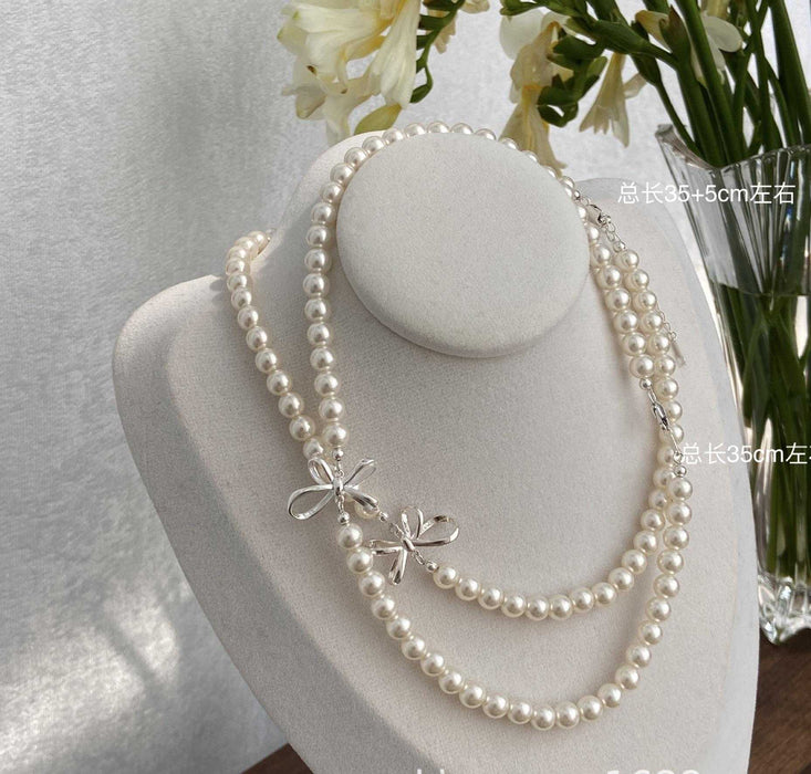 925 Sterling Silver Sweet Bow Pearl Necklace