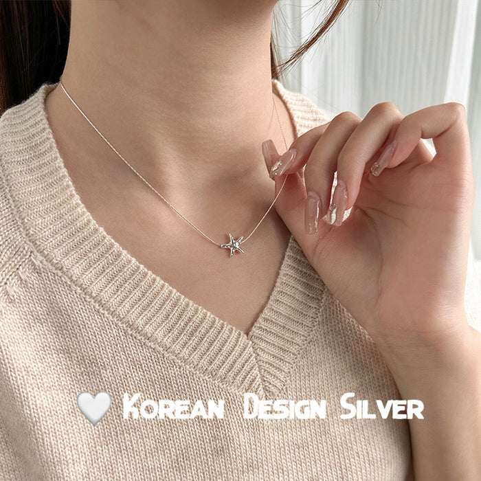 925 Sterling Silver Textured Lava Starfish Necklace