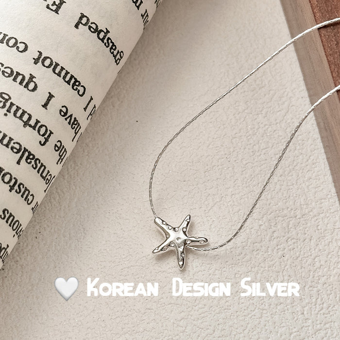 925 Sterling Silver Textured Lava Starfish Necklace