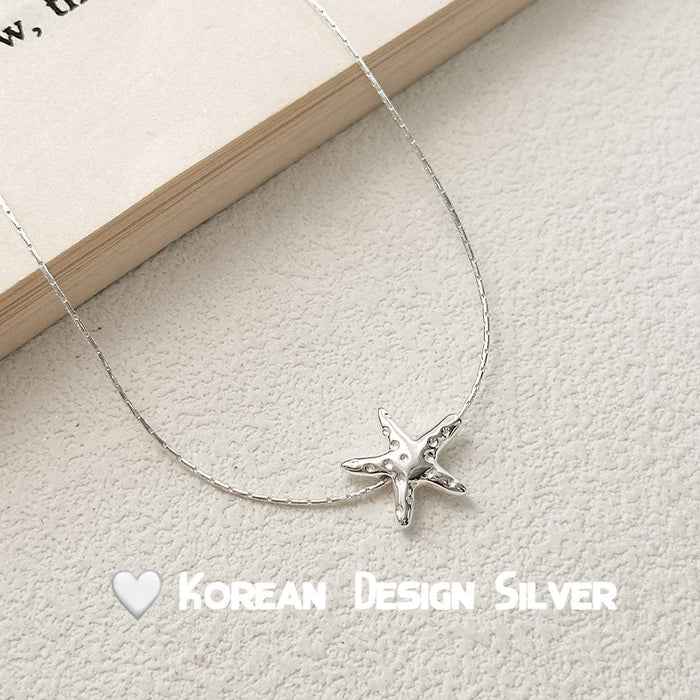 925 Sterling Silver Textured Lava Starfish Necklace