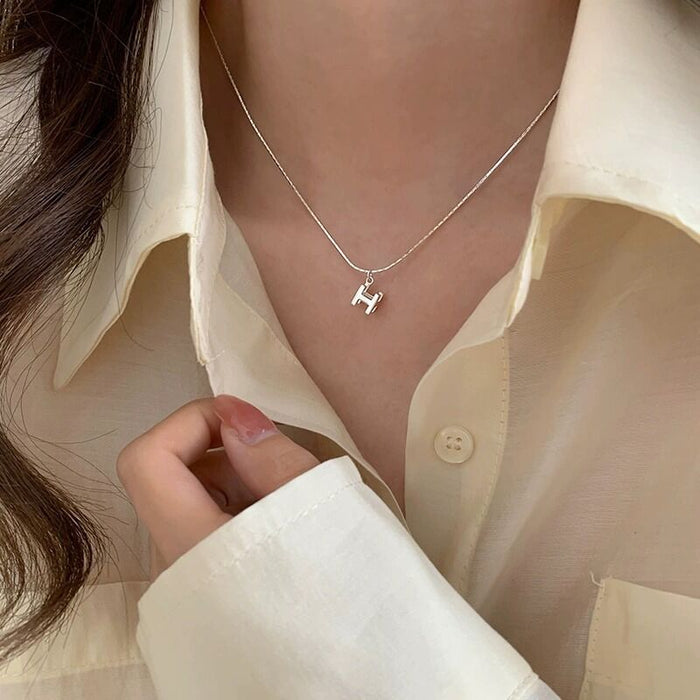 925 Sterling Silver Three-Dimensional H-Letter Necklace