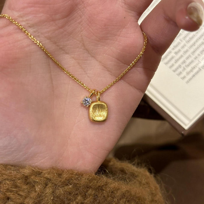 925 Sterling Silver brushed small sugar cube necklace