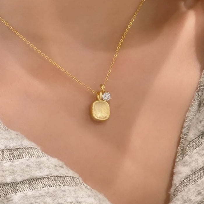 925 Sterling Silver brushed small sugar cube necklace