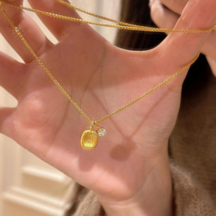 925 Sterling Silver brushed small sugar cube necklace