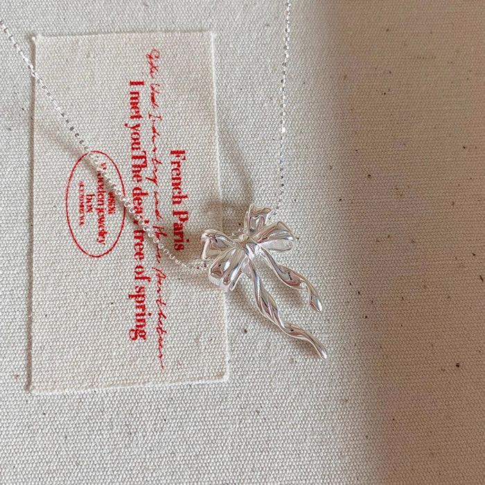 925 Sterling Silver double layer smart bow necklace
