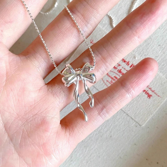 925 Sterling Silver double layer smart bow necklace