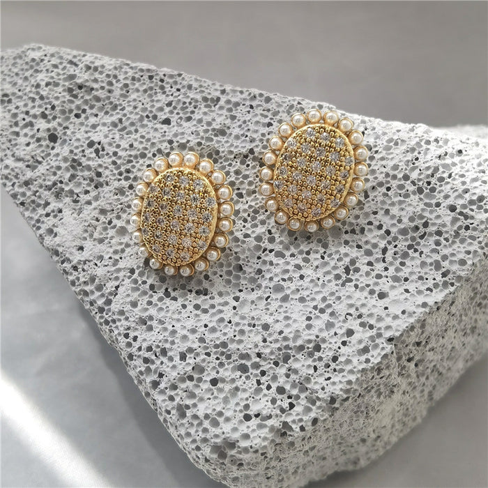 925 silver needle French oval stud earrings