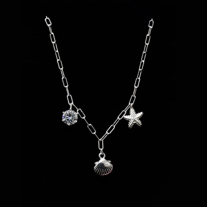 925 Silver Shell Starfish Zircon Necklace