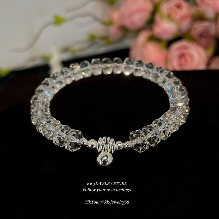 Super flash artificial white crystal silver ball bracelet
