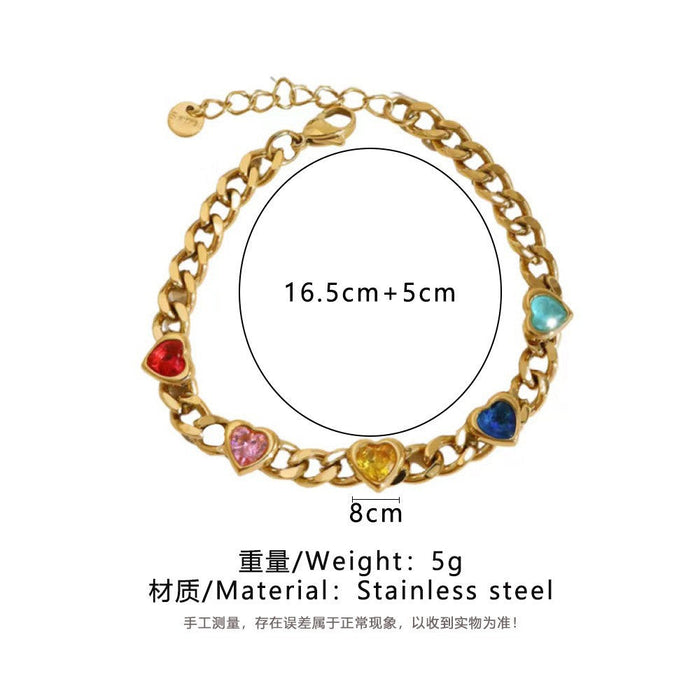Stainless Steel Colorful Heart-Shaped Bracelet