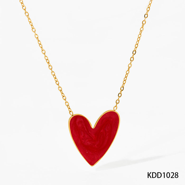Heart Enamel Stainless Steel Pendant Necklace Earrings