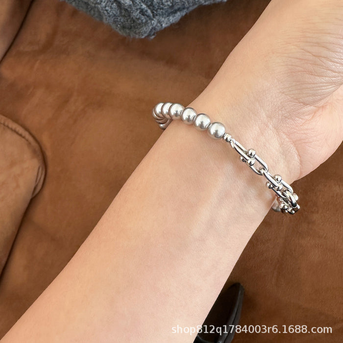 Artificial Pearl Horse-patterned Horseshoe Clasp Bracelet