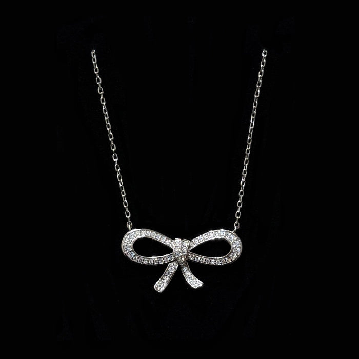925 SterlingSilver Bow Ribbon Full Diamond Necklace