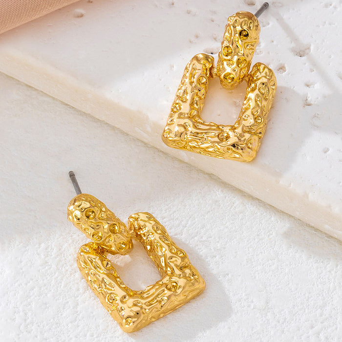 Brass hollow box texture stud earrings