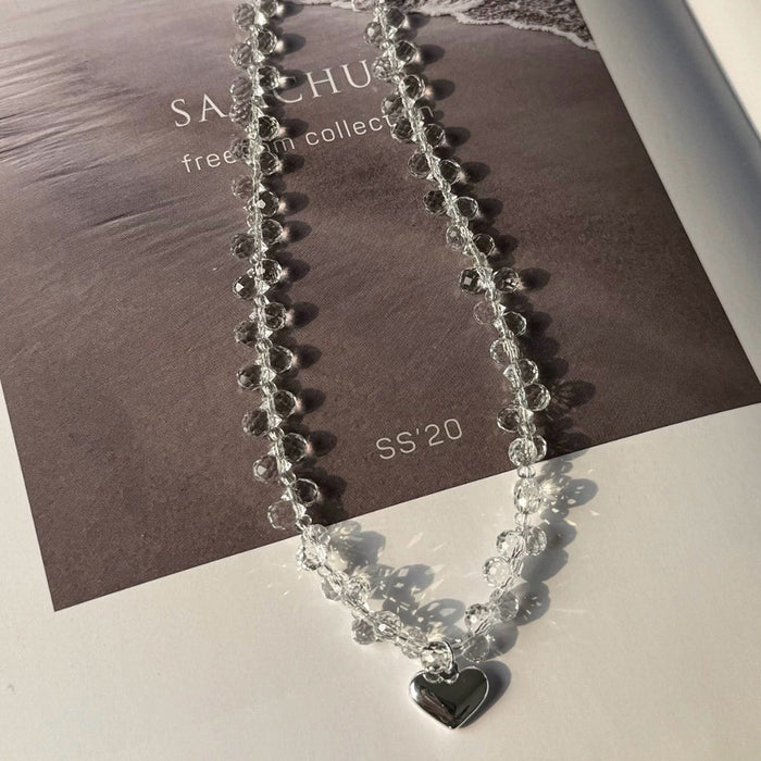Clear White Crystal Beaded Love Clavicle Chain Necklace