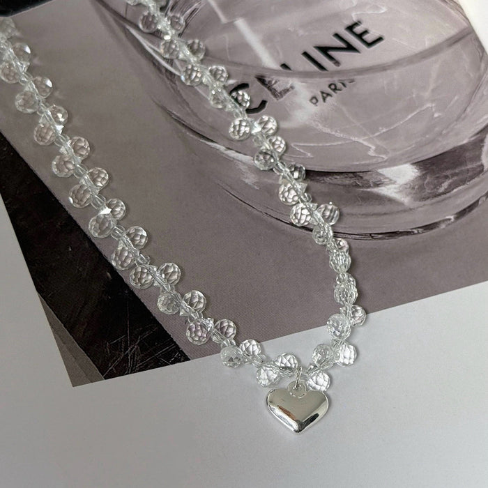 Clear White Crystal Beaded Love Clavicle Chain Necklace
