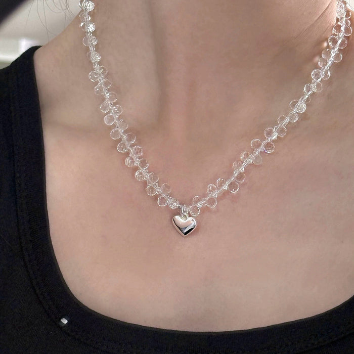 Clear White Crystal Beaded Love Clavicle Chain Necklace