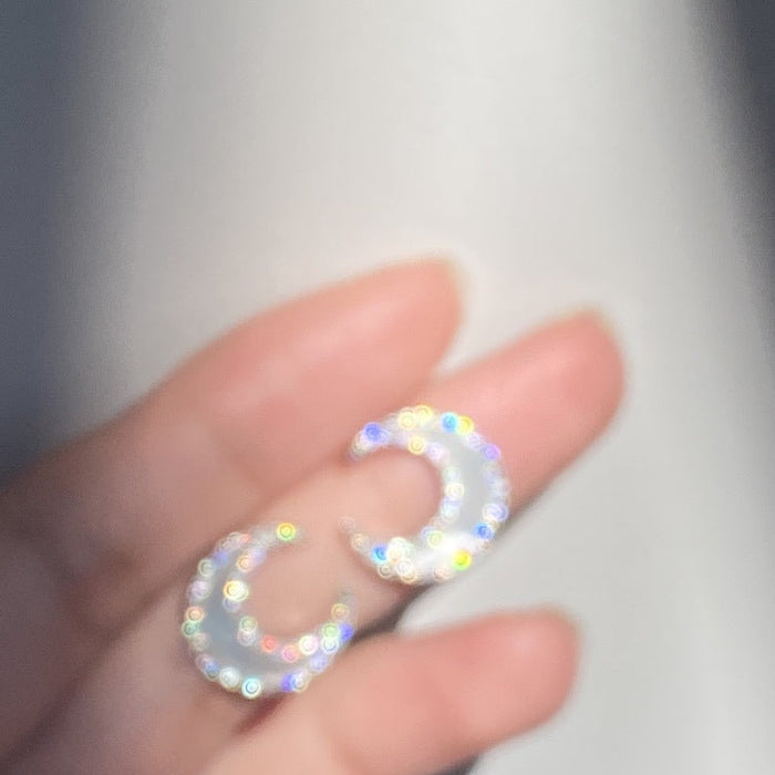 Diamond-Inlaid Shell Moon Stud Earrings