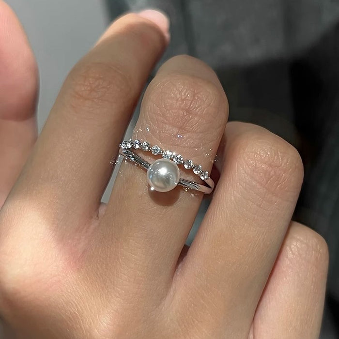 Double Diamond Pearl Open Ring