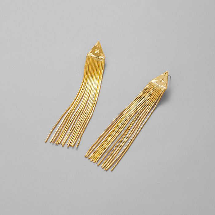 Exaggerated long fringed silver needle earrings