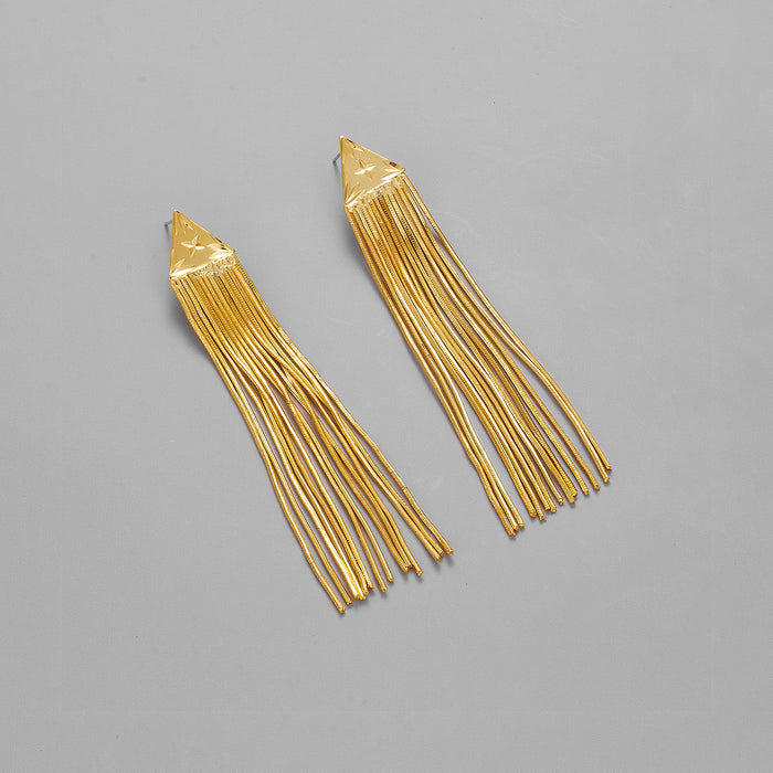 Exaggerated long fringed silver needle earrings