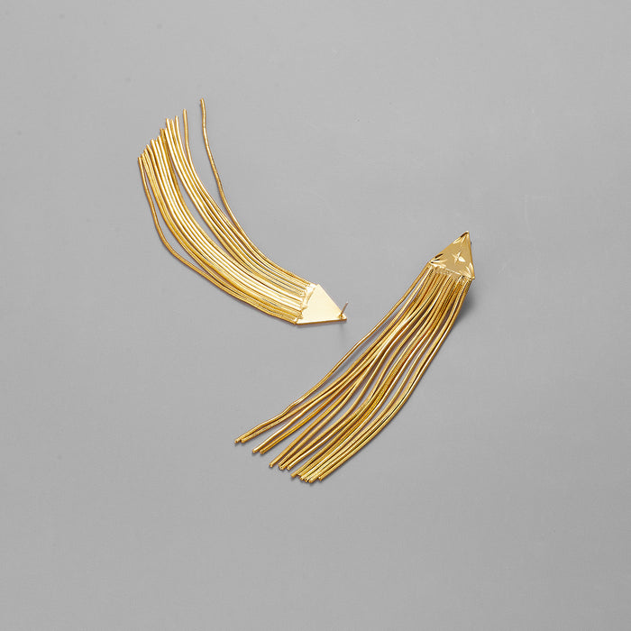 Exaggerated long fringed silver needle earrings