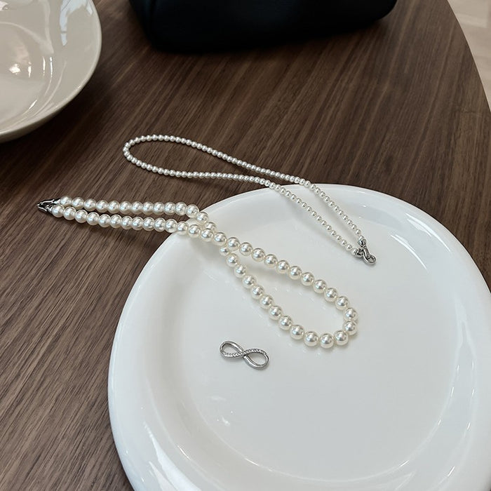 Figure-Eight Clasp Gray Double-Layered Pearl Necklace