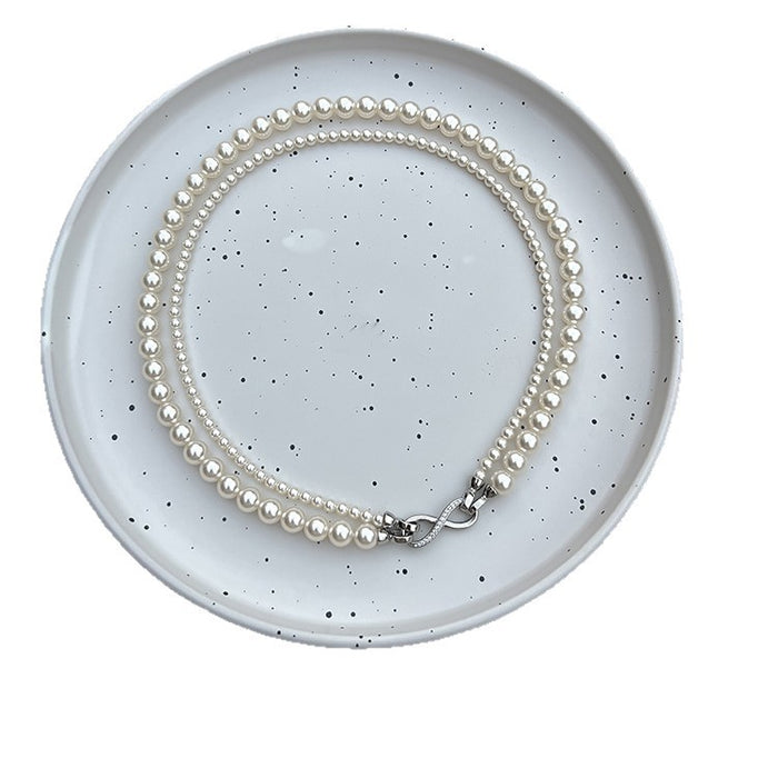 Figure-Eight Clasp Gray Double-Layered Pearl Necklace