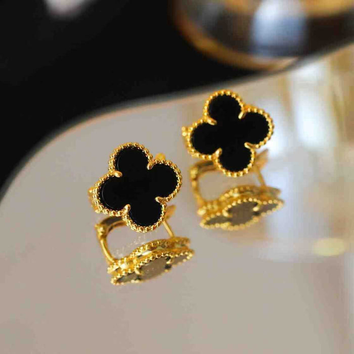 Fritillary four-leaf clover stud earrings