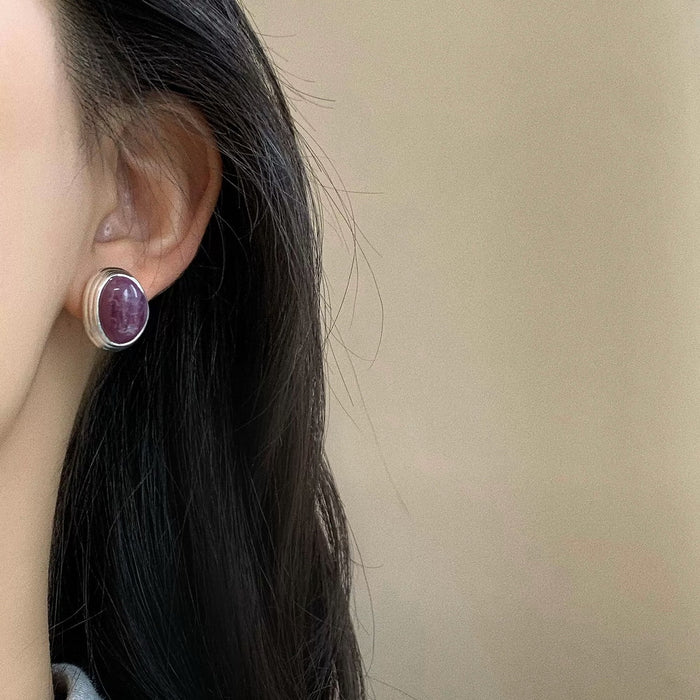 Gentle intellectual purple oval stud earrings