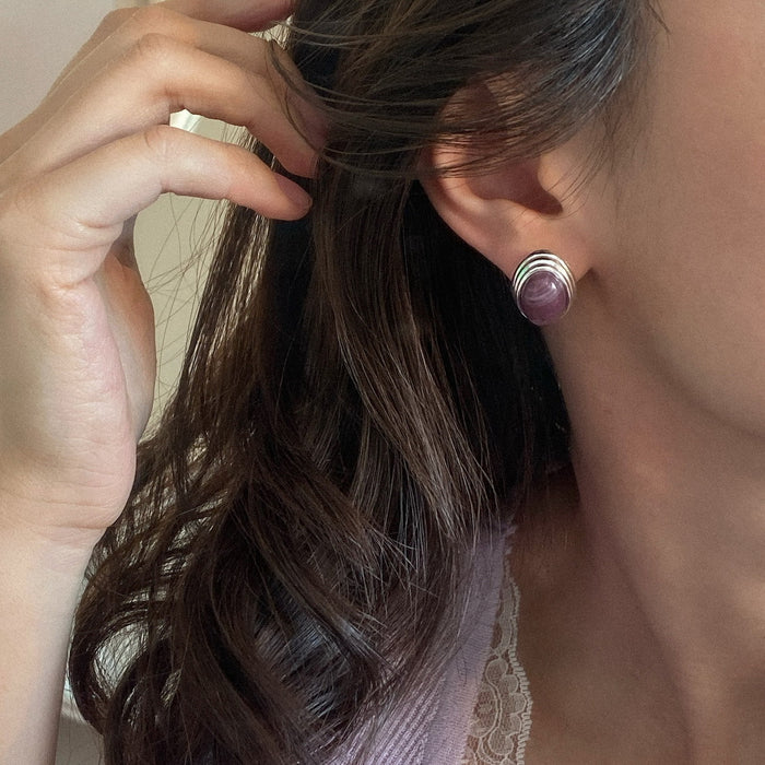 Gentle intellectual purple oval stud earrings