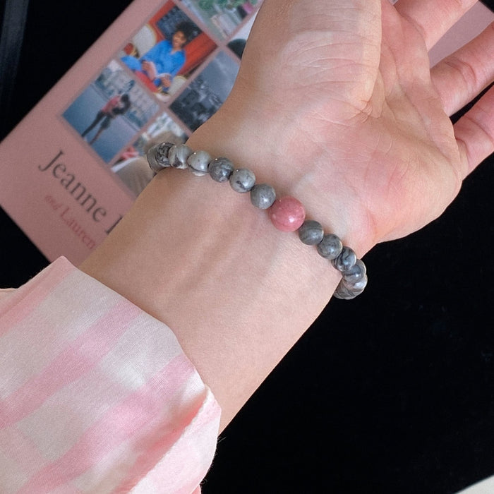 Gray pink natural rosestone map stone bracelet