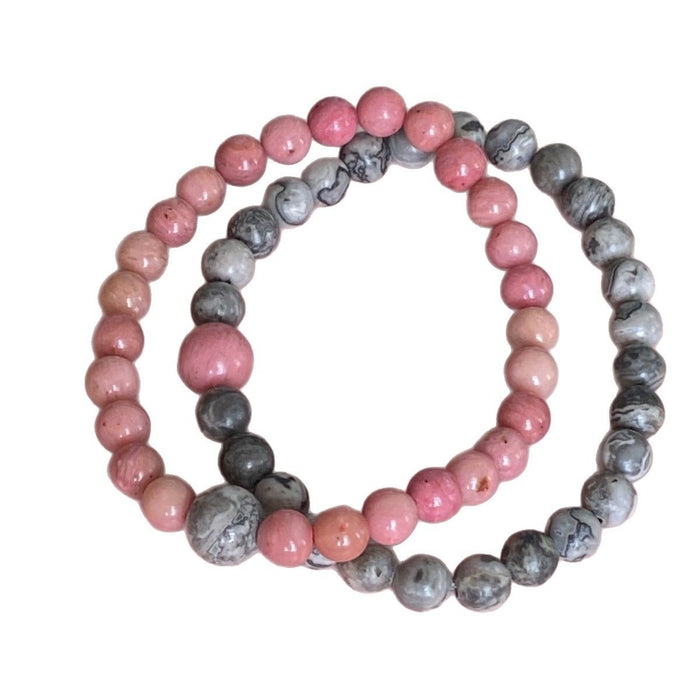 Gray pink natural rosestone map stone bracelet