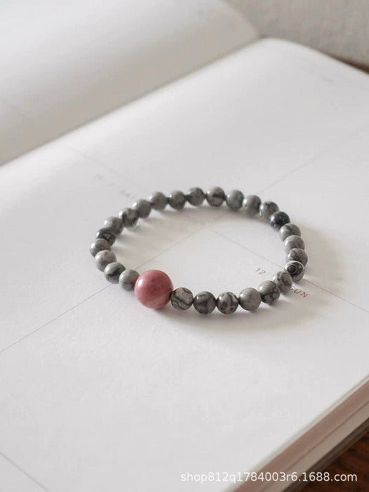 Gray pink natural rosestone map stone bracelet